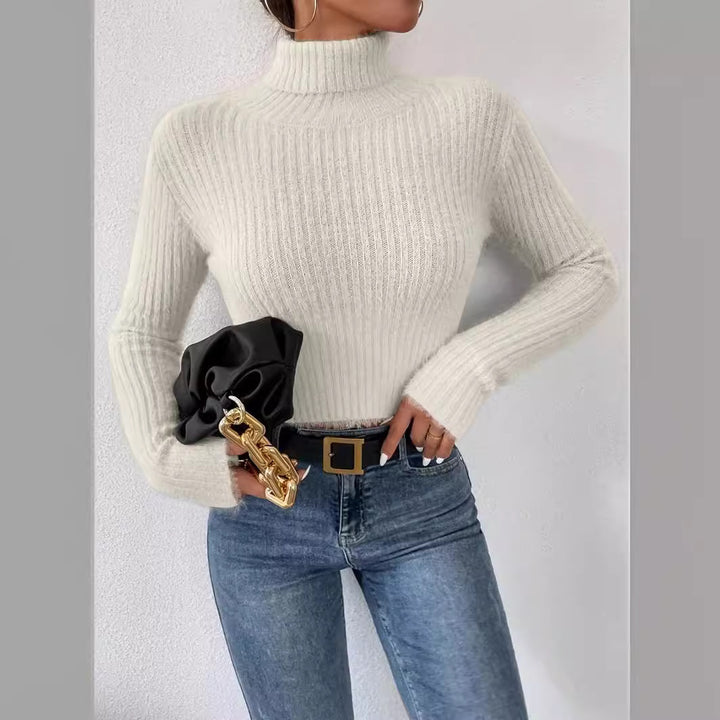 Damen Feinstrickpullover mit Stehkragen und modernem Rippdesign Drune