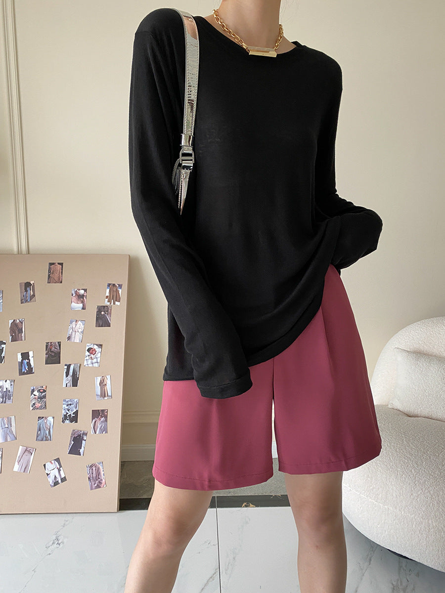 Damen lässige Jeansshorts mit hohem Bund und dekorativem Kettengürtel Drune