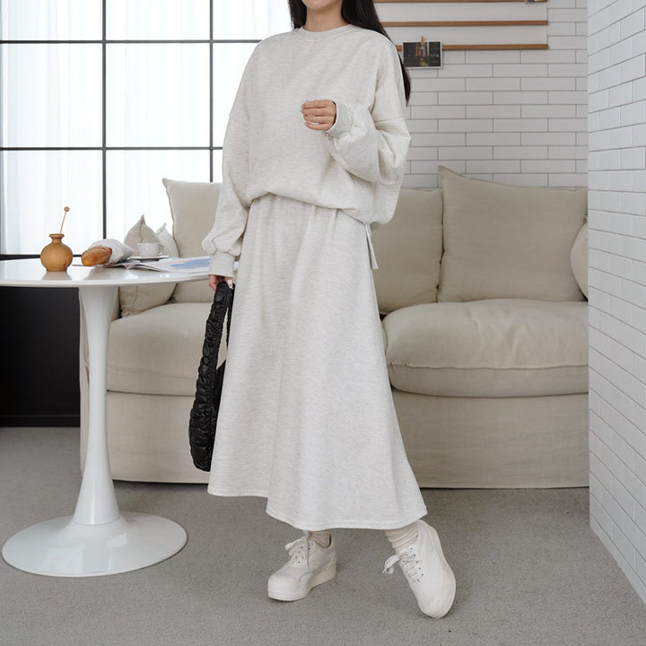 Damen Lässiges Sweatshirt und Maxi-Rock Set mit praktischen Taschen und elegantem Schnitt Drune
