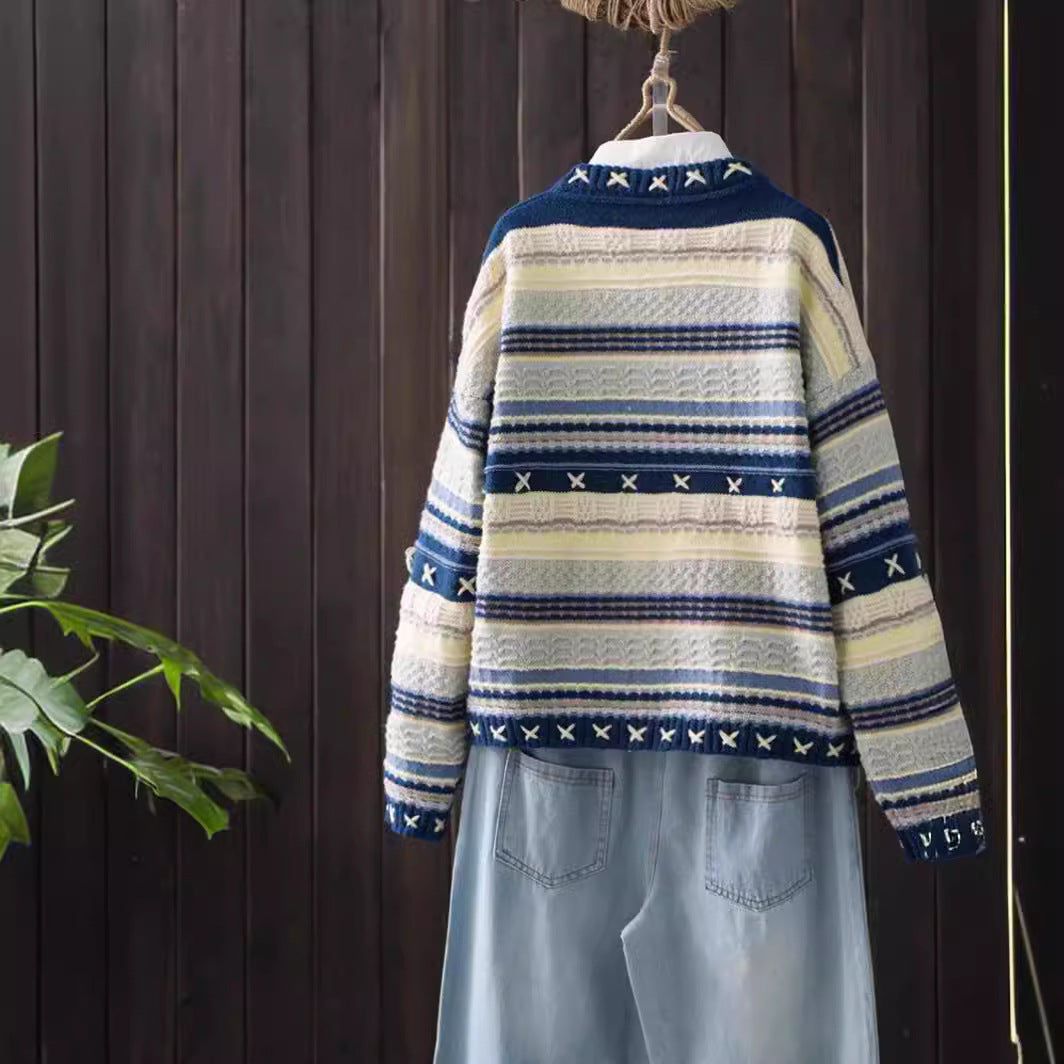 Damen Gemusterter Strickcardigan mit dekorativen Knöpfen und tiefen Taschen Drune