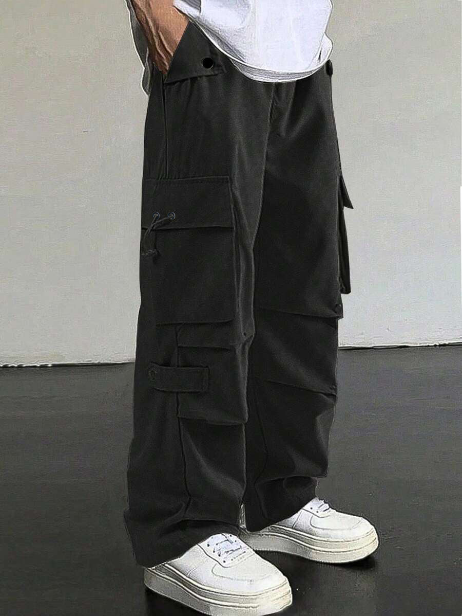 Herren nan baggy Cargohose mit utilitarischen Klapptaschen, Kordelzugbund und verstärkten Nähten Drune