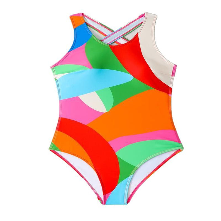 Damen Einteiliger Badeanzug mit buntem geometrischen Muster und hohem Beinausschnitt Drune