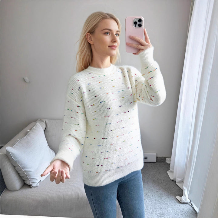 Damen Bequemer Strickpullover mit buntem Punktdesign Drune