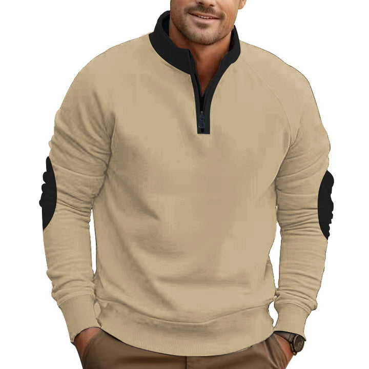 Herren nan legeres Baumwollmix-Halbzip-Sweatshirt mit Stehkragen, Raglanärmeln und verstärkten Ellbogen Drune