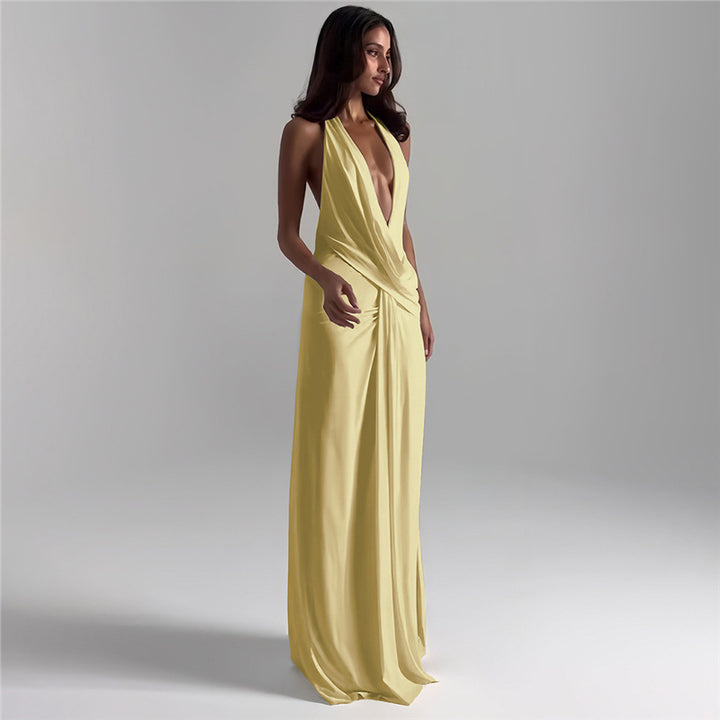 Damen Elegantes Wickelkleid mit tiefem V-Ausschnitt und fließendem Schnitt Drune