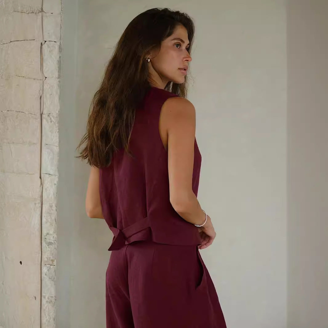 Damen Elegante taillierte Weste mit Knopfverschluss und Taschen Drune