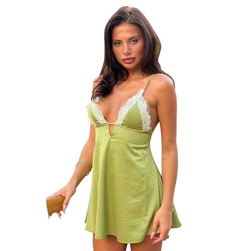 Damen Nachtkleid mit eleganten Spitzenakzenten und verführerischem V-Ausschnitt Drune