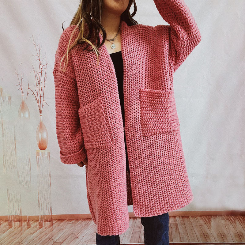 Drune | Lange Strickjacke mit Taschen Chunky Strick Weiche und Lässige Silhouette