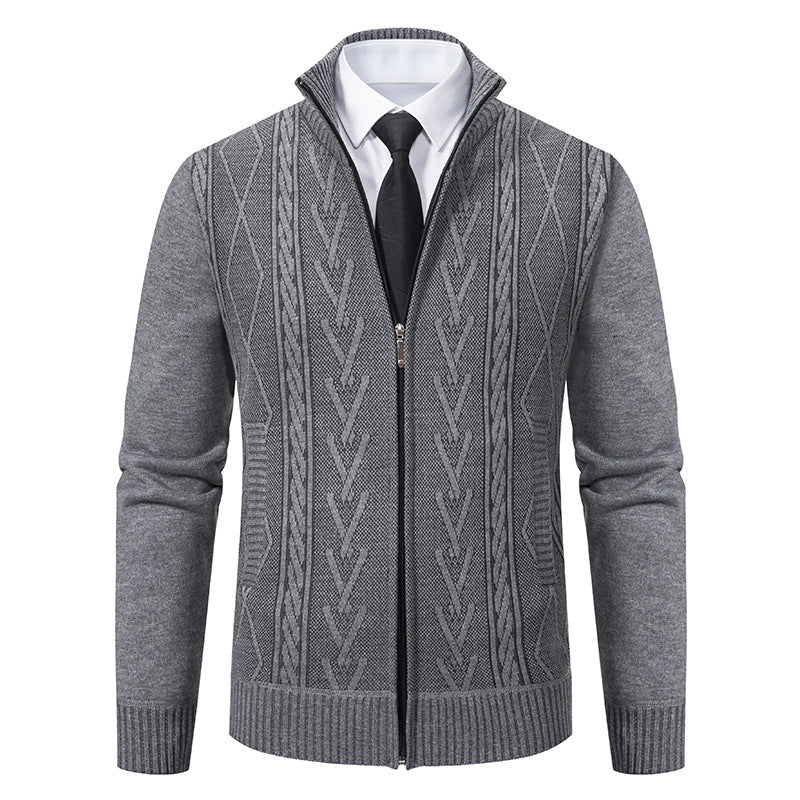 Herren nan gehobene Strickjacke mit erhabenem Zopfmuster und durchgehendem Reißverschluss Drune