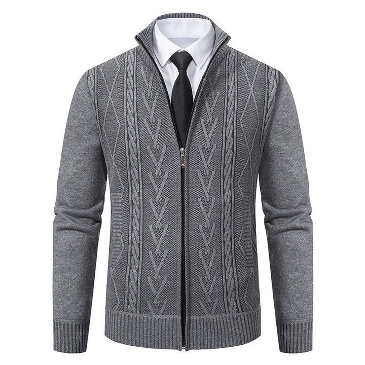 Herren nan gehobene Strickjacke mit erhabenem Zopfmuster und durchgehendem Reißverschluss Drune