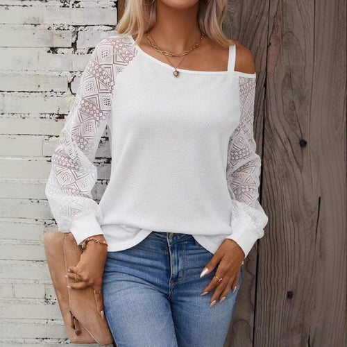 Damen Elegantes Strickoberteil mit asymmetrischem Ausschnitt und verzierten Ärmeln Drune