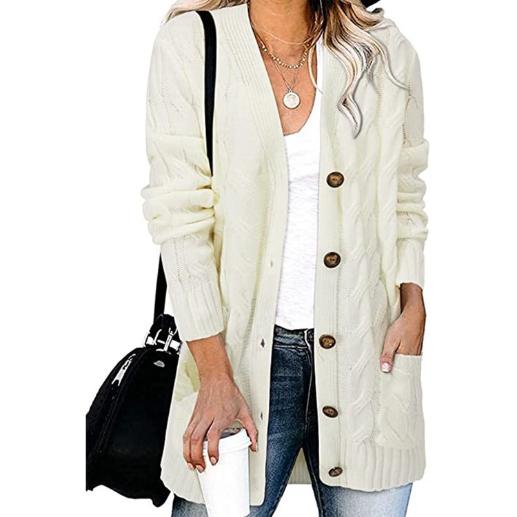 Damen Grobstrickjacke mit großen Knöpfen und tiefen Taschen Drune
