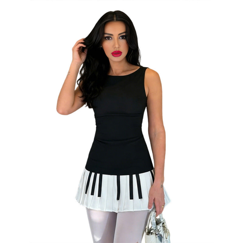 Damen Verspieltes Kleid mit Klavierdruck und fließendem Rock Drune