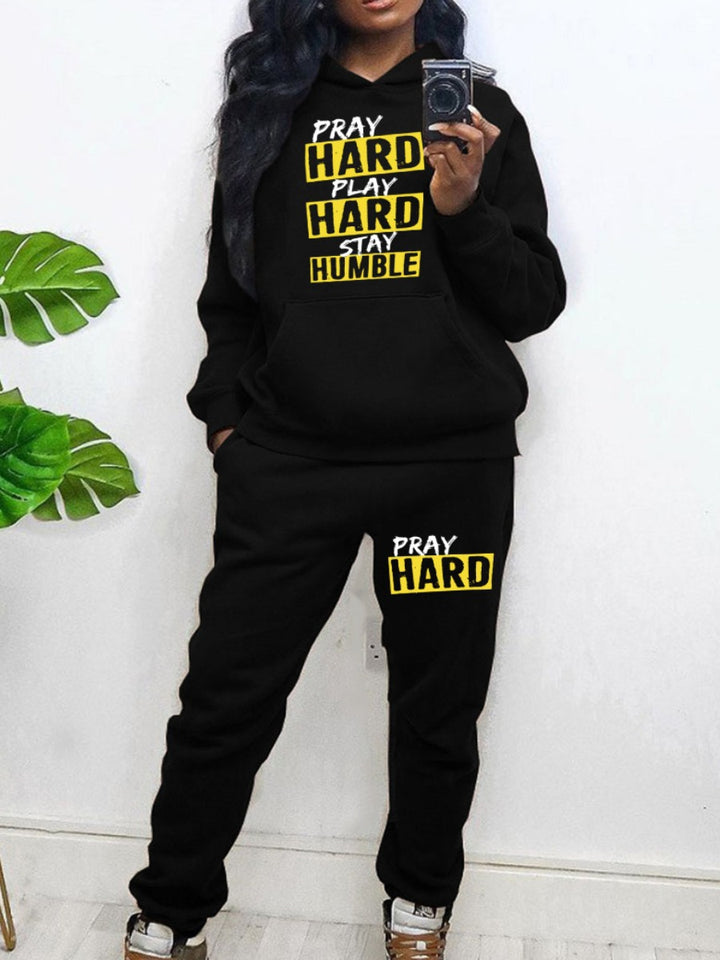 Damen lässiges Hoodie und Jogginghose Set mit kreativem Grafikdesign Drune