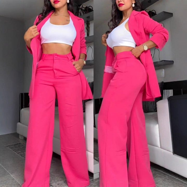 Damen Zweiteiliges Business-Anzug-Set mit weitem Bein und taillierter Jacke Drune