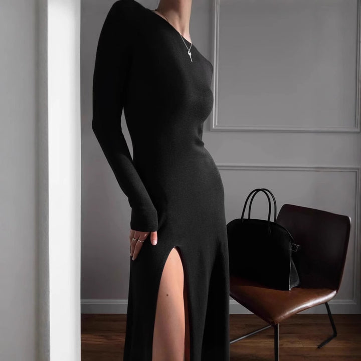 Damen elegantes langes Kleid mit Seitenschlitz Drune