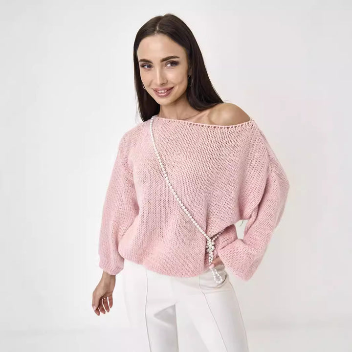 Damen lässiger Oversize-Pullover mit ballonförmigen Ärmeln und strukturiertem Maschenmuster Drune