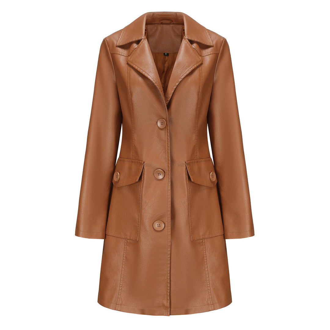 Damen modischer Kunstlederblazer mit praktischen Taschen Drune