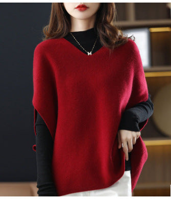Damen Strickponcho mit V-Ausschnitt und eleganter Silhouette Drune