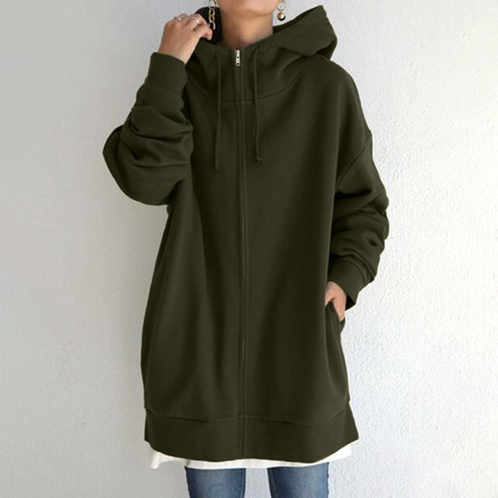 Damen nan oversized Kapuzenlongpullover mit Reißverschluss und Eingrifftaschen Drune
