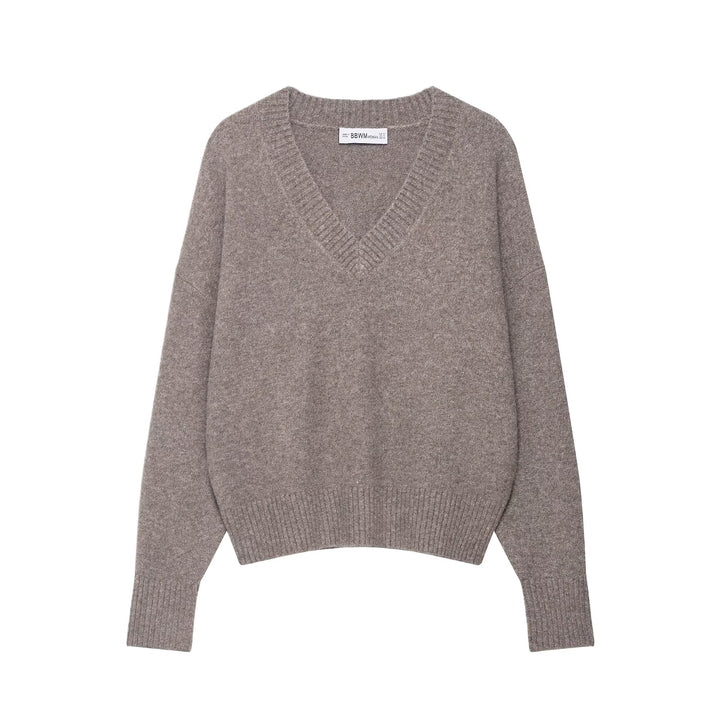 Damen eleganter V-Ausschnitt Pullover aus feiner Wolle Drune