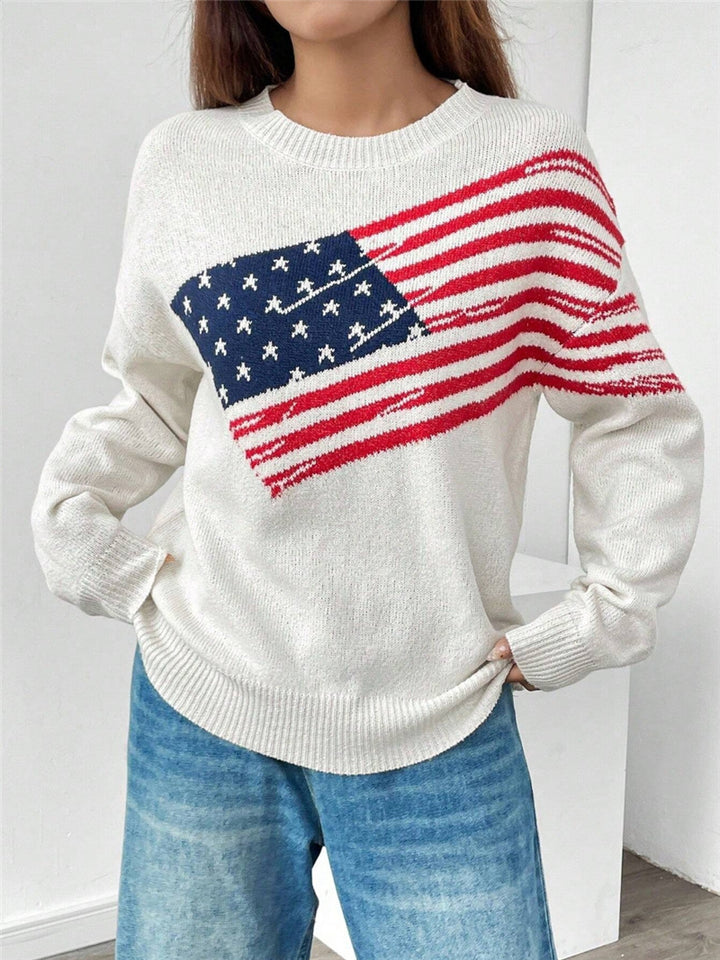 Damen Strickpullover mit Flaggenmuster und lässigem Schnitt Drune