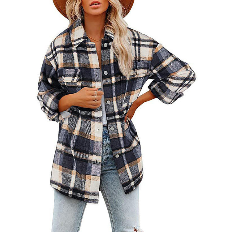 Damen Karierte Baumwolljacke im lässigen Oversized-Schnitt Drune