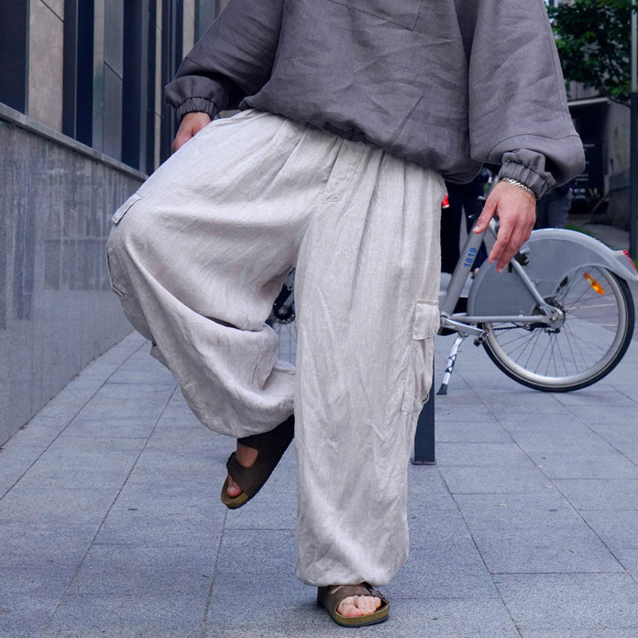Herren lässige Cargo-Hose aus atmungsaktivem Leinenmaterial Drune