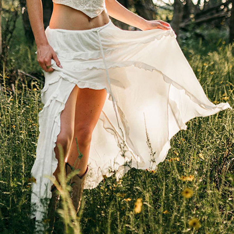 Damen Luftiger Chiffon-Rock mit voluminösem Rüschensaum Drune