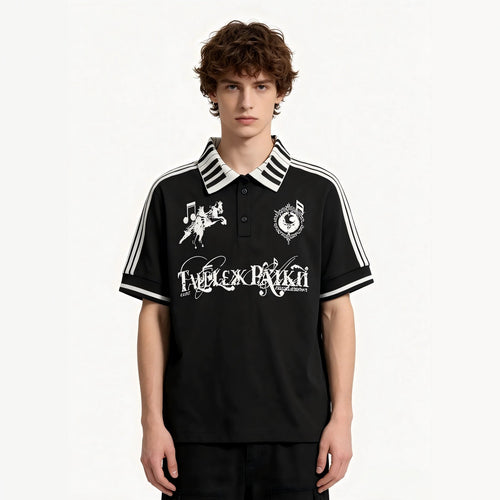 Damen Poloshirt mit kreativem Druck und Streifenmuster Drune