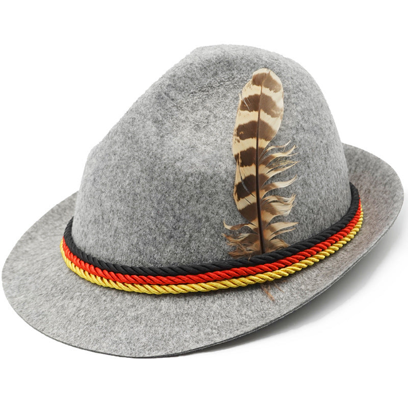 Herren nan traditioneller Trachten Filzhut mit Feder und Zierkordel Drune