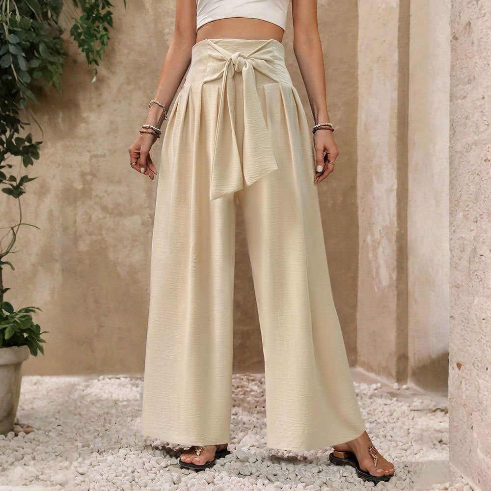 Damen Palazzo-Hosen mit hoch tailliertem Bund und Bogen-Wickeldetails Drune