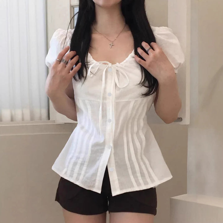 Damen Elegantes Blusenoberteil mit Rüschendetails und taillierter Silhouette Drune