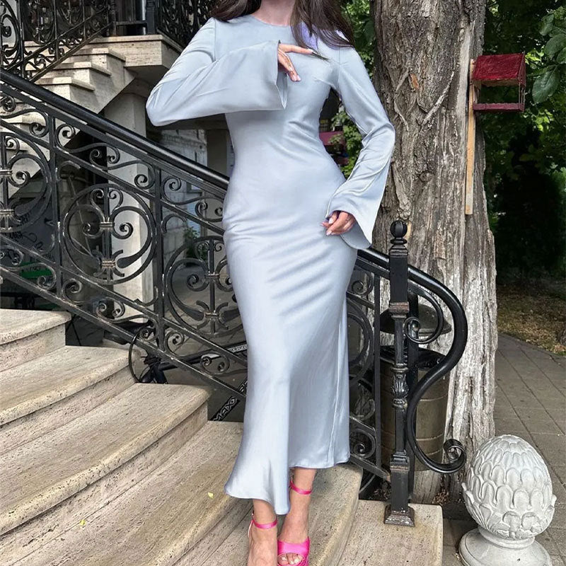 Damen elegantes Maxikleid mit weitem Schnitt und eleganten Ärmeln Drune