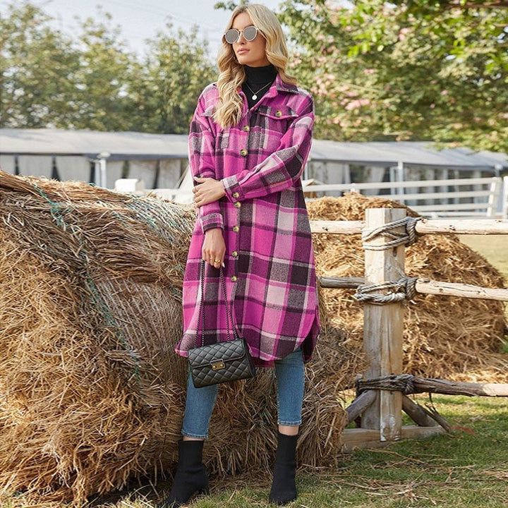 Damen Lässige Karierte Oversized-Hemdjacke Drune
