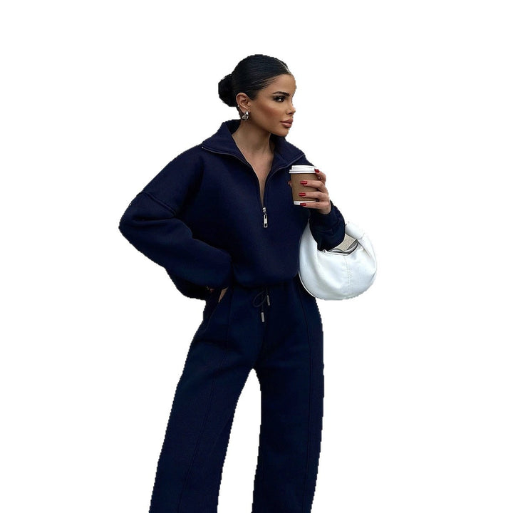 Damen nan Oversize Sweatshirt mit Halbzip und weiten Jogginghose Set Drune