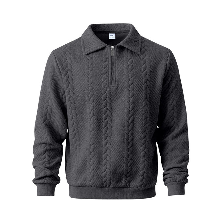 Herren nan strukturierter Strickpullover mit halbem Reißverschluss, Polokragen und Zopfmuster Drune