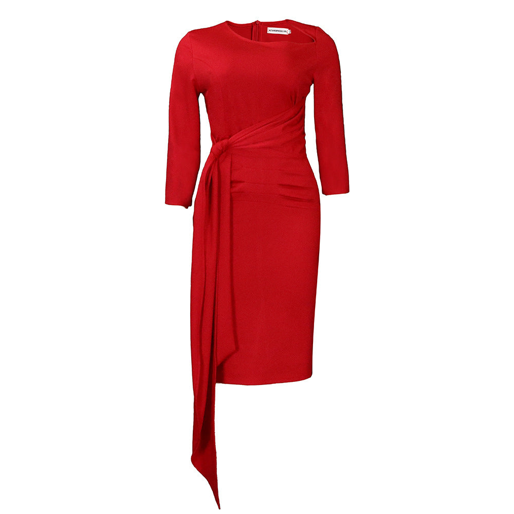 Damen Etuikleid mit eleganter Drapierung und asymmetrischem Saum Drune