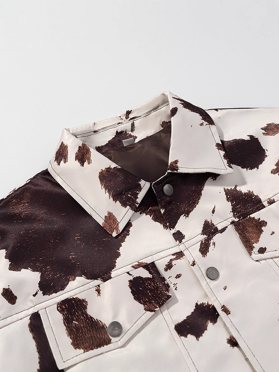 Damen lässige Jeansjacke im modernen Cow-Print-Design Drune