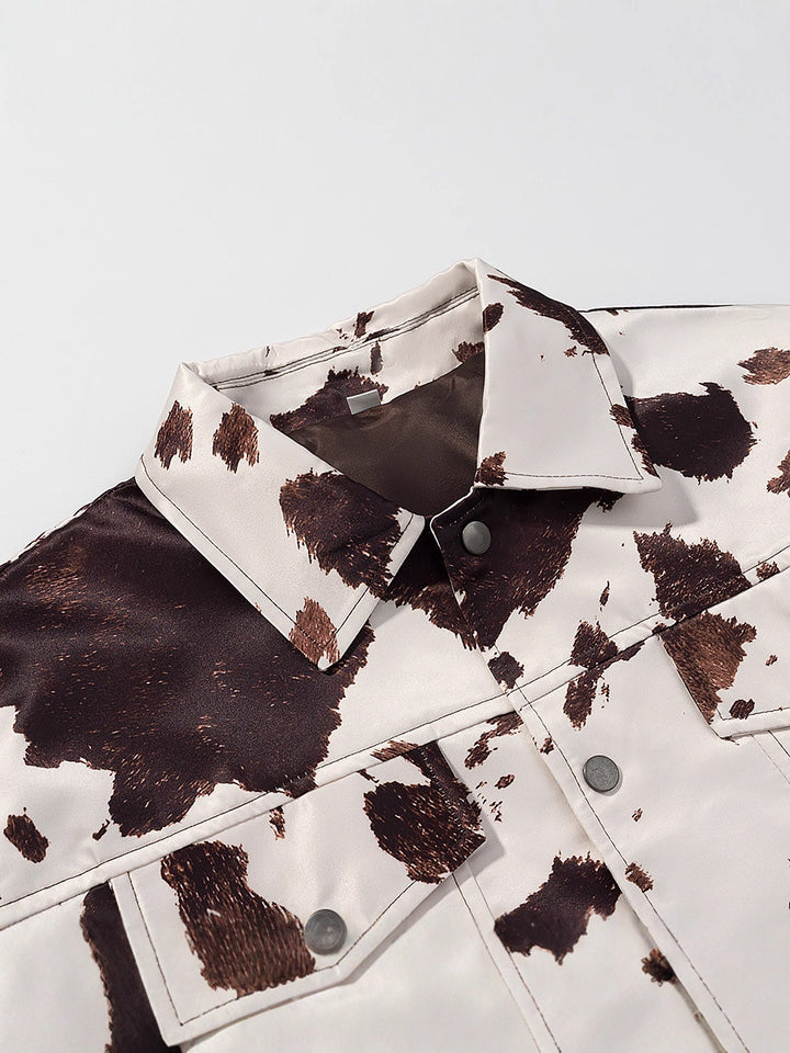 Damen lässige Jeansjacke im modernen Cow-Print-Design Drune