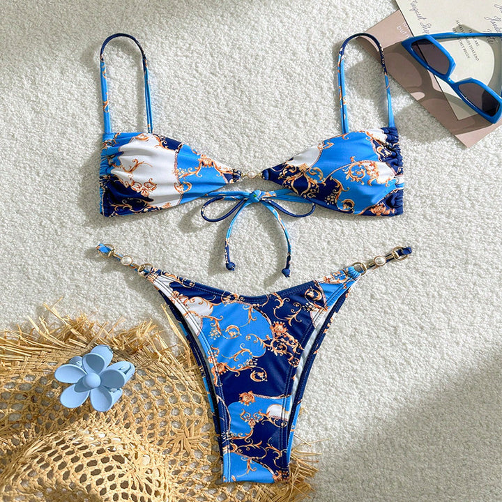 Damen Triangel-Bikini mit dekorativen Schmuckdetails Drune