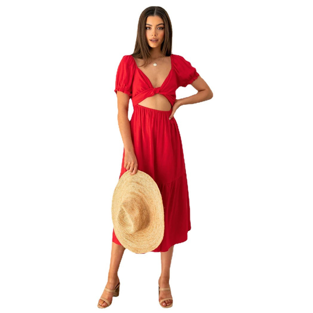 Damen Midi-Kleid mit verspielten Cut-Outs und Bindedetails Drune