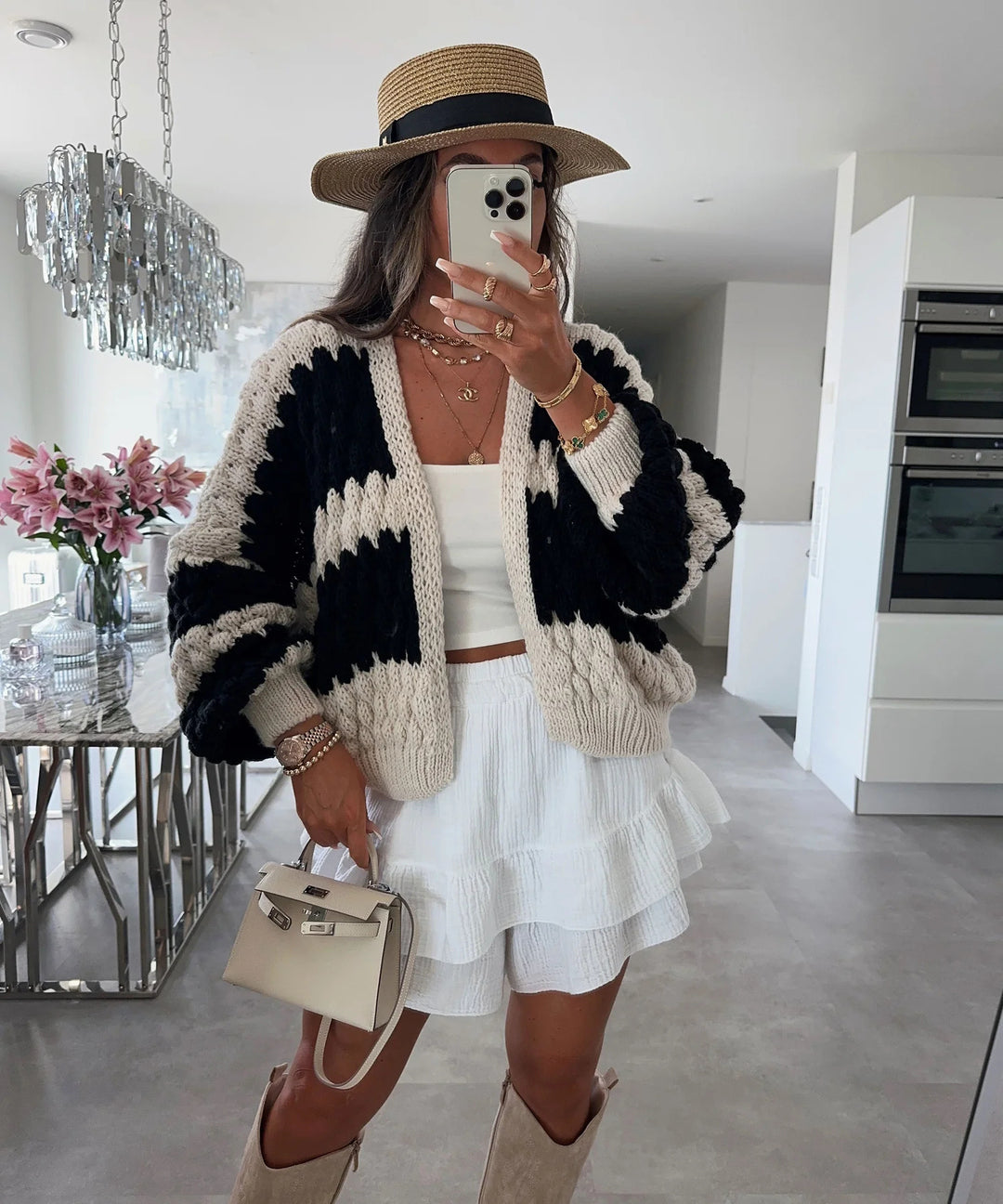 Damen lässiger Strickcardigan mit großem Zopfmuster und oversized Passform Drune