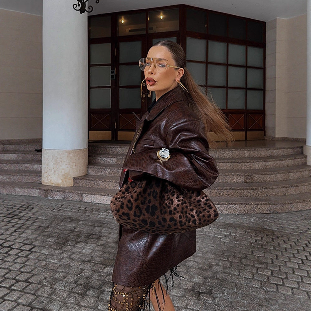 Damen modischer Kunstleder-Blazer mit Croco-Optik Drune