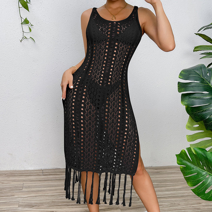 Damen Sommerliches Häkelkleid mit Fransen und seitlichem Schlitz Drune