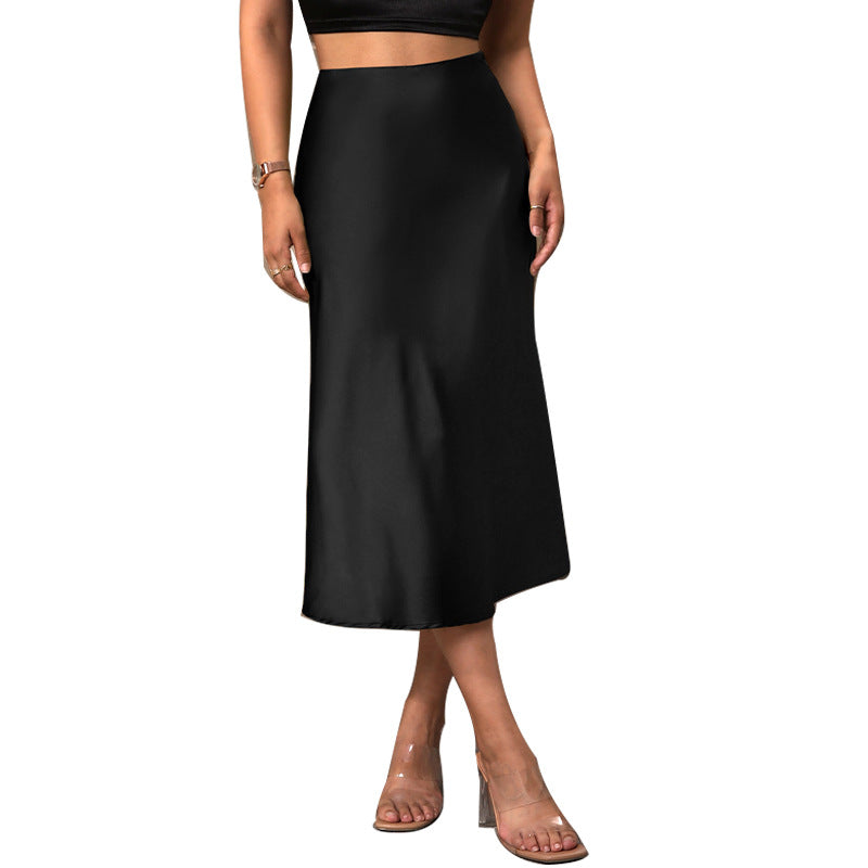Damen Satin Midirock mit schwingendem Schnitt und elastischem Bund Drune
