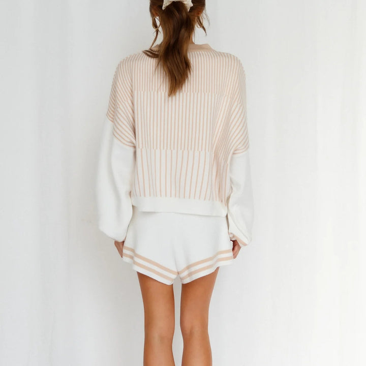 Damen modisches und bequemes Freizeitset mit gestreiftem Oberteil und Shorts Drune