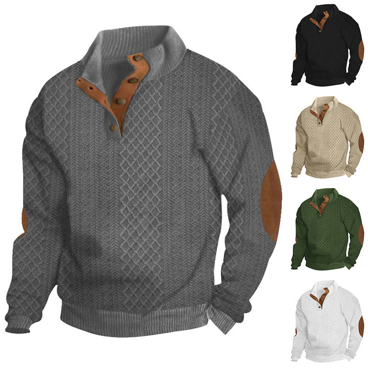Damen lässiger Strickpullover mit strukturiertem Kragen und Leder-Applikationen Drune