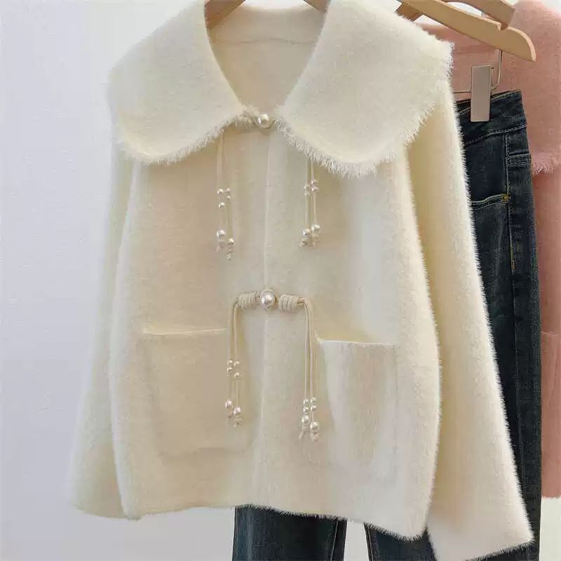 Damen modische Strickjacke mit Perlendetails Drune