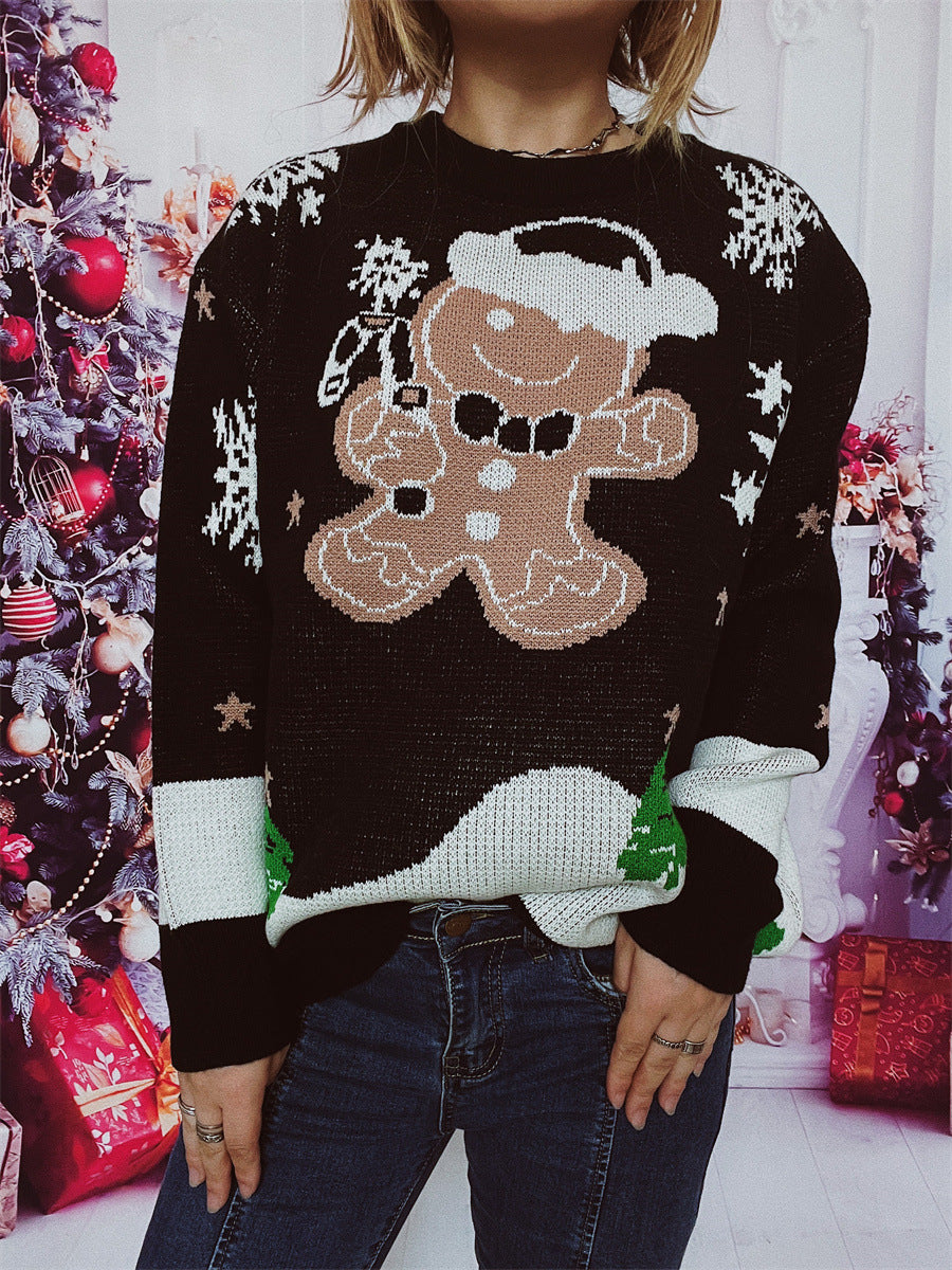 Damen Weihnachts-Pullover mit gingerbread-Motiv und Rundhalsausschnitt Drune